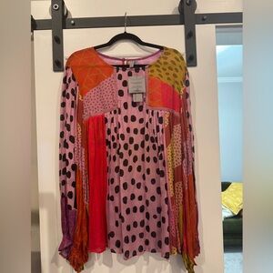 Pink Graphic Blouse with Relaxed Fit and Flutter Sleeves